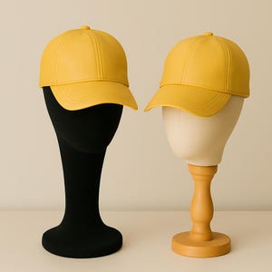 Yellow Leather Baseball Cap-Handmade Red Stitch Hat-Adjustable Luxury Cap for Men and Women,