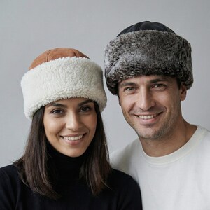 Shearling Hat-Real Fur,Suede Winter Beanie, Unisex image 8