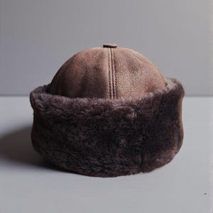 Shearling Hat-Real Fur,Suede Winter Beanie, Unisex Dark Brown