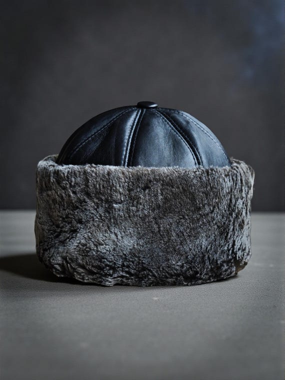 Shearling Sheepskin Winter Hat,gift Vintage Handmade for  display picture 1