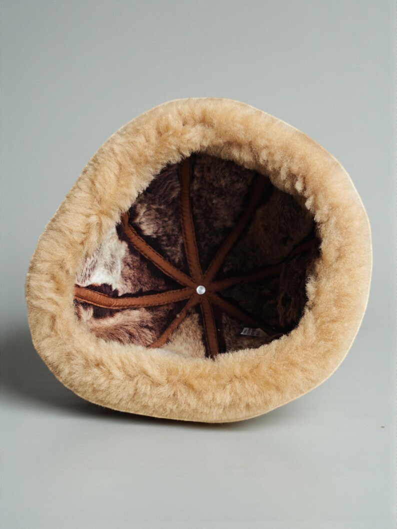 Shearling Hat-Real Fur,Suede Winter Beanie, Unisex image 15