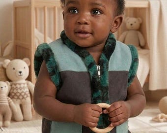Handmade Genuine Leather Baby Vest, Soft Fleece Trim, 6-12 Months
