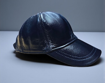 Black Leather Baseball Cap, Unisex Adjustable Dad Hat Gift