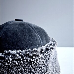 Shearling Hat-Real Fur,Suede Winter Beanie, Unisex Black 1