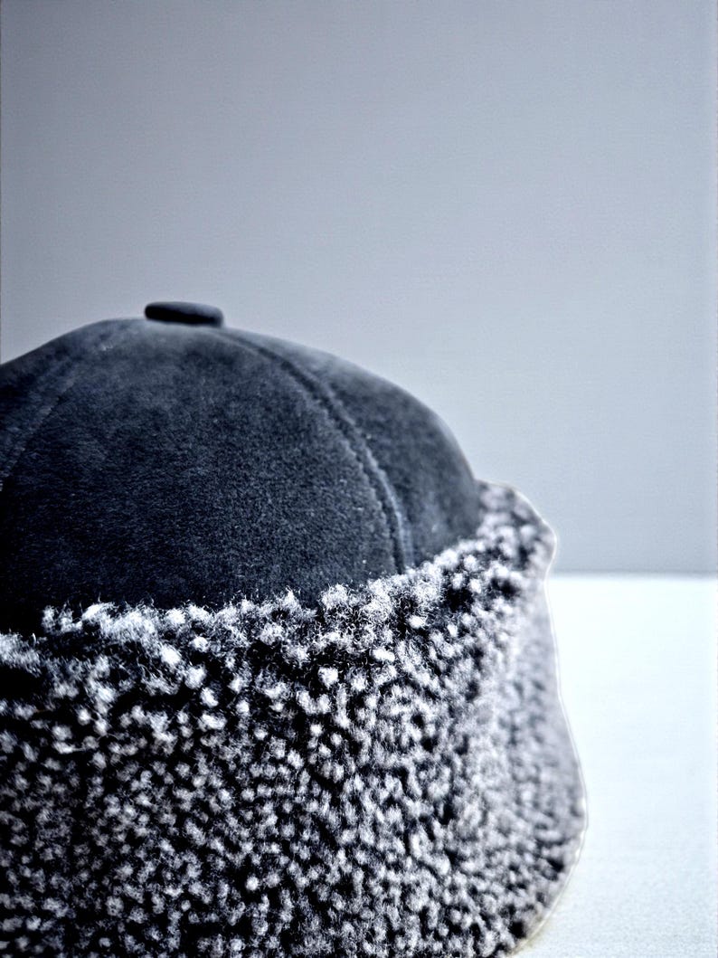 Shearling Hat-Real Fur,Suede Winter Beanie, Unisex Black 1