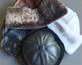 Genuine Shearling Leather Hat,Lambskin  Winter Cap, Cozy Unisex Hat