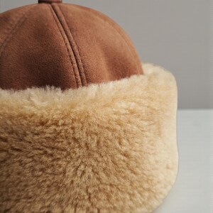 Shearling Hat-Real Fur,Suede Winter Beanie, Unisex Camel