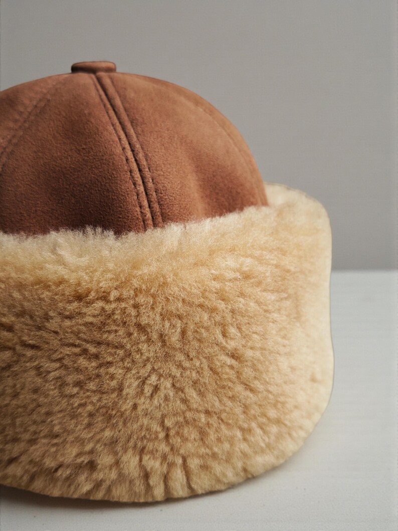 Shearling Hat-Real Fur,Suede Winter Beanie, Unisex Camel