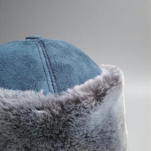 Shearling Hat-Real Fur,Suede Winter Beanie, Unisex Teal