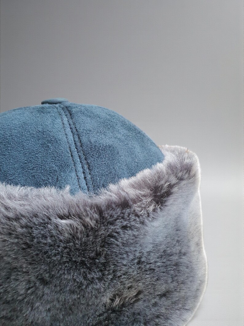 Shearling Hat-Real Fur,Suede Winter Beanie, Unisex Teal