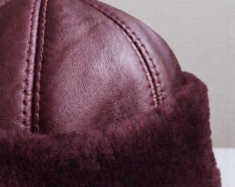Shearling Hat,Genuine Leather Winter Fur Beanie,Warm Unisex Hat