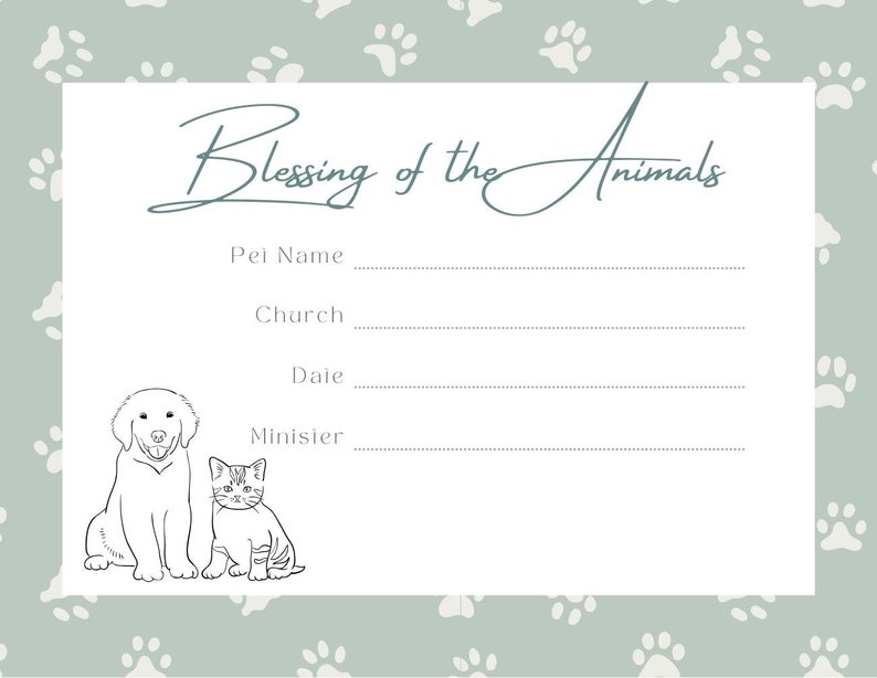 Editable Blessing of the Animals Certificate Download Etsy