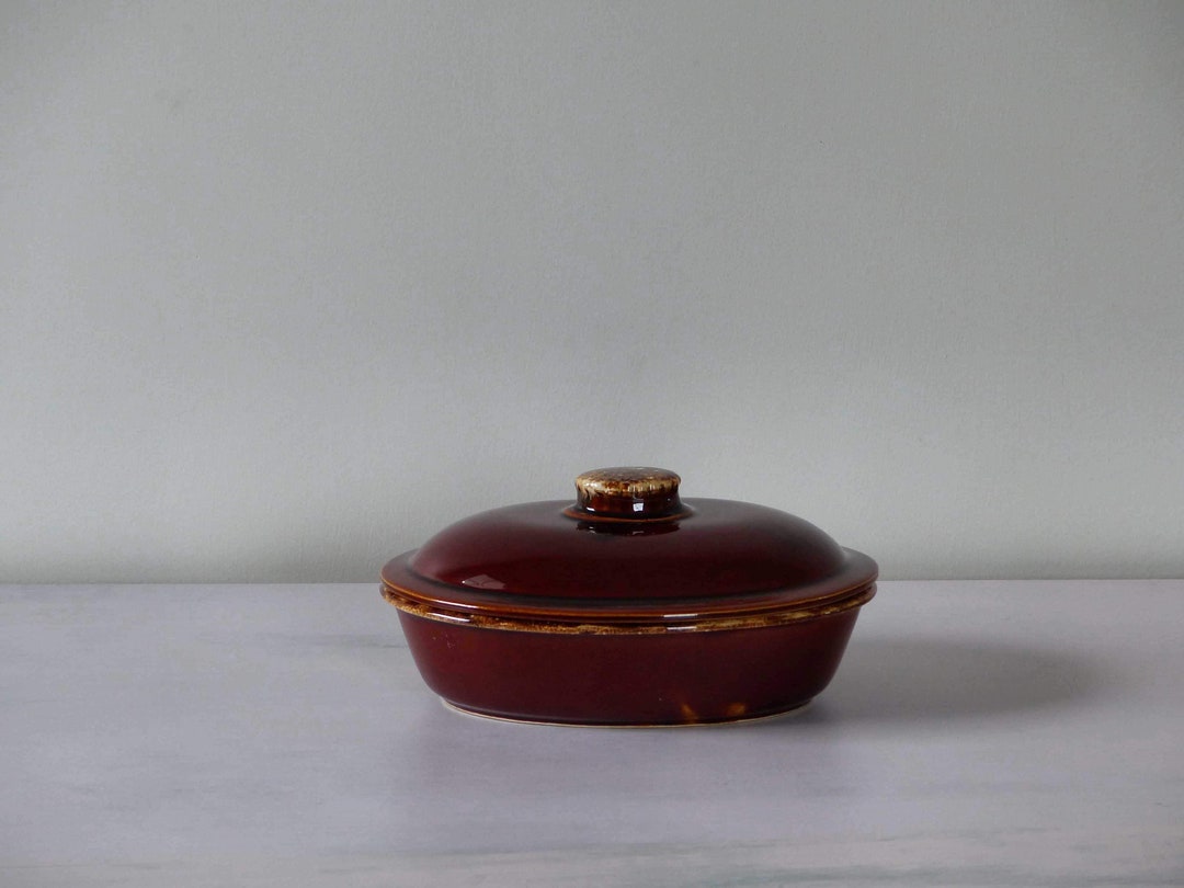 Oval Stoneware Casserole Dish Hull Pottery With Lid Brown Etsy