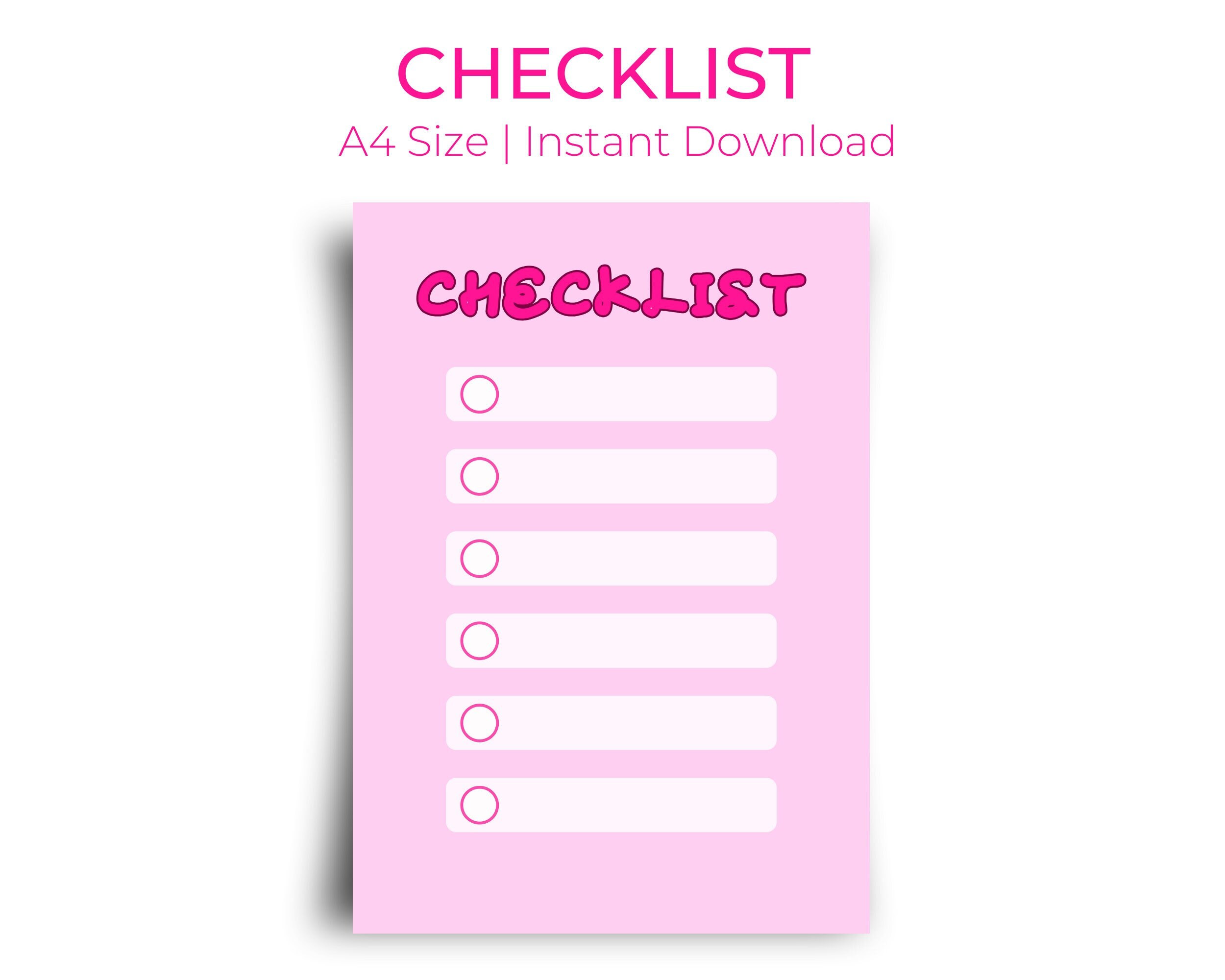 Cute Pink Checklist Planner, A4 Printable to Do List, Girls Teenagers Women, Barbie Style Pink ...