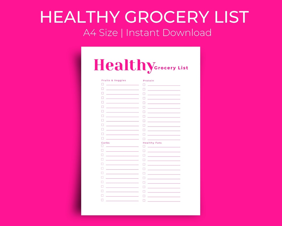 Healthy Diet Grocery List Printable Planner , Weight Loss Stay Fit Food