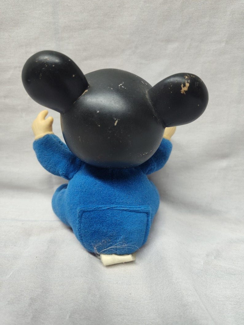 Vintage Mickey Mouse Plush Toy with Rubber Head and Soft Fabric Body – Rare 1980 image 3