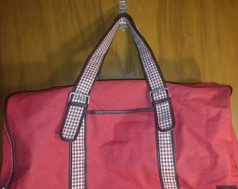 Vintage Tommy Hilfiger Red Tote Duffle Bag houndstooth Straps 90s Fashion