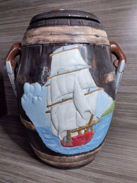 Vintage 70s Pirate Ceramic Barrel Cookie Jar Cani… - image 5