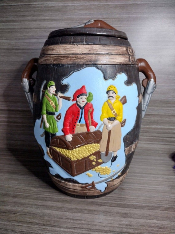 Vintage 70s Pirate Ceramic Barrel Cookie Jar Cani… - image 2