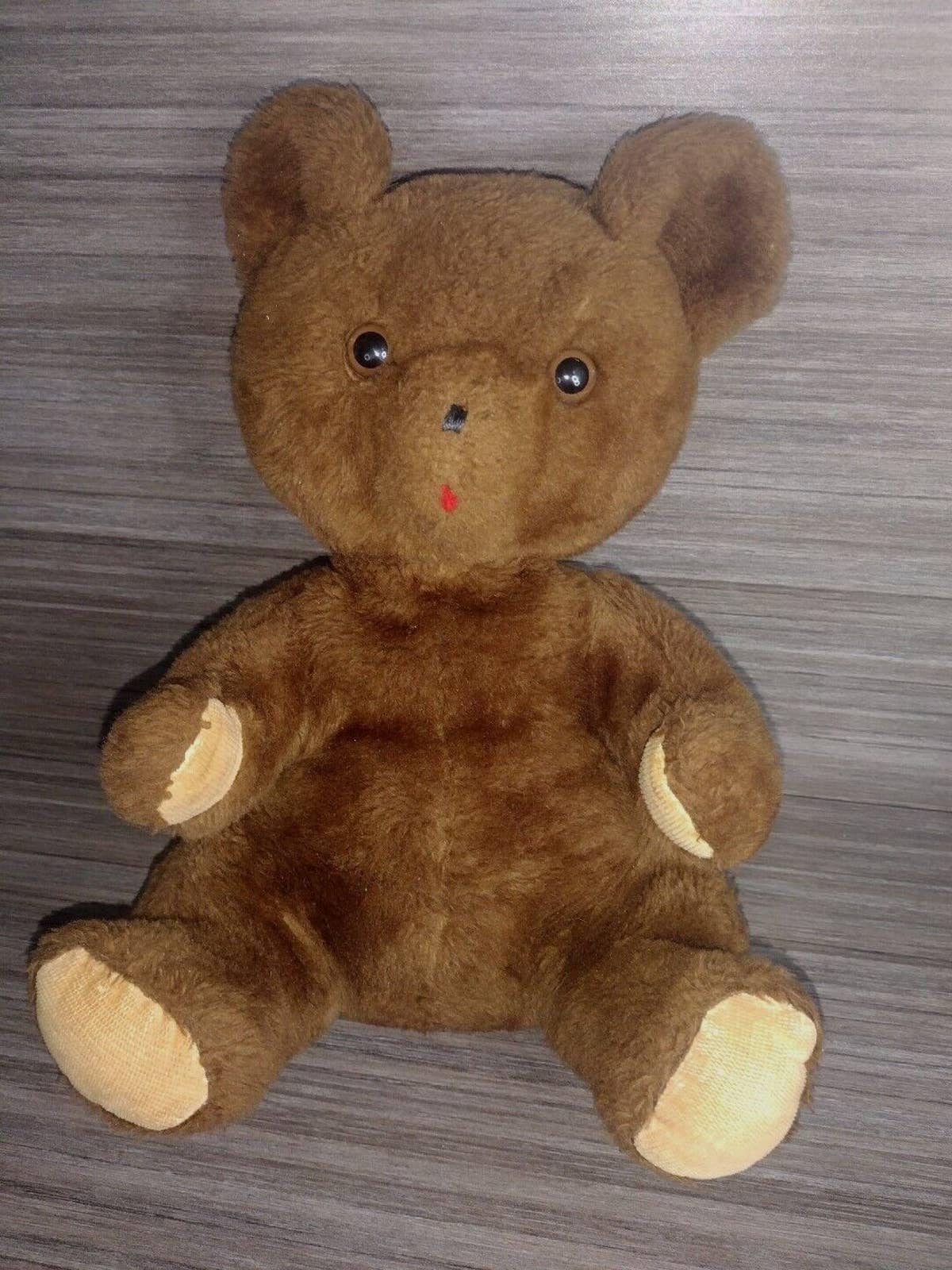 Vintage Eden Brown Teddy Bear 13" Stuffed Animal Red Felt Tongue Black Ears Nose