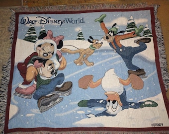 Walt Disney World geweven wandtapijt deken met Mickey en Goofy, Disney decoratie 50x56 cm
