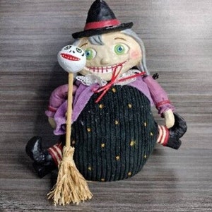 Halloween Primitive Vintage Style Witch Doll Shelf Sitter Decor