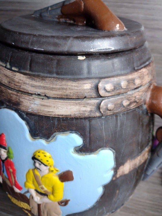 Vintage 70s Pirate Ceramic Barrel Cookie Jar Cani… - image 4