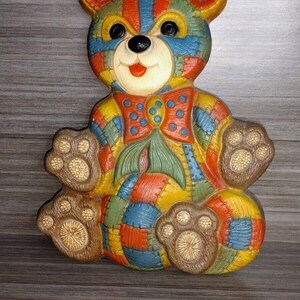 Vintage 12&quot; 1979 Foam Craft Plastic Teddy Bear Wall Plaque 70s Home Decor Wall