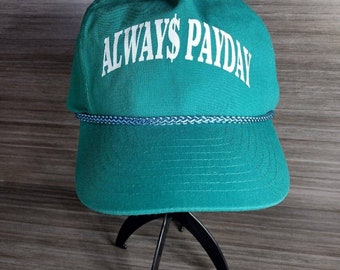 Vintage Always Payday Nylon Hat Cap Teal Green Blue Nissin Adjustable 90s