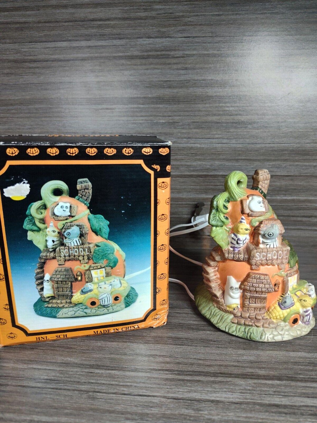 Vintage Halloween Light up House Pumpkin Hollow Electric Ceramic 7