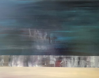 Veil of Silence, oil painting, abstract oil painting, landscape painting, wall art, fine art, blue and beige painting, large painting,