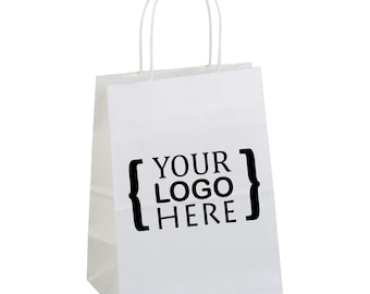 Custom Printed White Shopping Bags with Handle- Restaurants/Bar, Bakery, Boutique, Clothing ,Merchandise/Gift Bag, Party Gift Bag, Etc