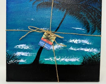 painting  acrylic sunset and palm trees art canvas