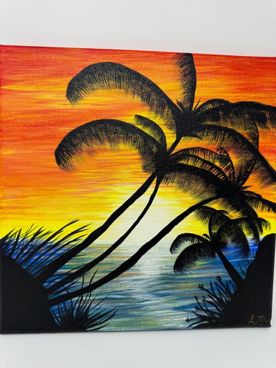 Painting Sunset and Palm Tree - Etsy