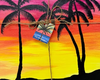 painting  acrylic sunset and palm trees art canvas