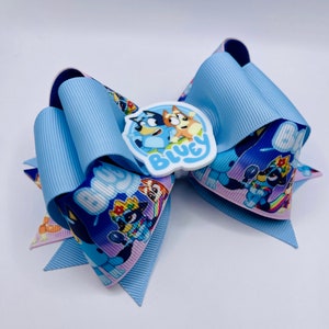 Blue Heelers Favorite kids show character Hair Bow - cute hair bows, hair bows for girls, light blue bow, sisters hair bows, pink bow