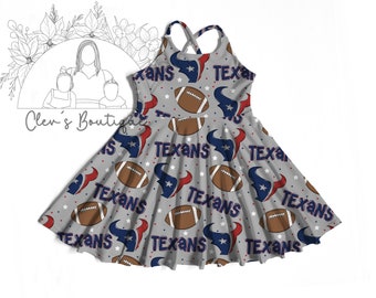 Football girls cross back strap dress knee length - boutique style - custom fabric - Texas teams - Baby toddler