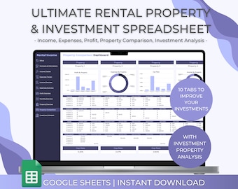 Googleスプレッドシート用の賃貸収入と支出トラッカー、投資用不動産分析、不動産管理、賃貸物件のROIとキャップレート