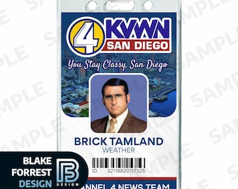 Brick Tamland Badge Anchorman Movie Costume Cosplay Channel 4 News Team ID (PDF, png)