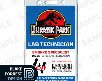 Jurassic Park Lab Technician Badge Costume Cosplay Lab Tech ID (PDF, png)