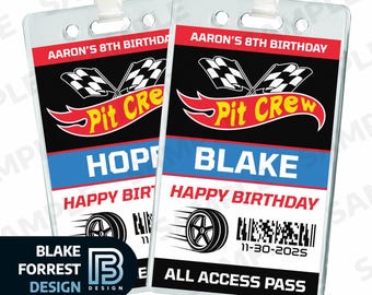 Pit Crew Badge Racecar Birthday VIP Pass All Access ID Card Editable (Canva Template)