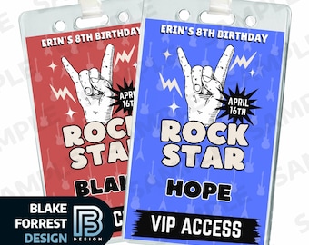 Rockstar Badge Rock & Roll Birthday VIP Pass All Access ID Card Editable (Canva Template)