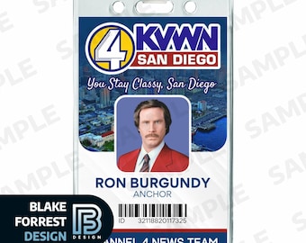 Ron Burgundy Badge Anchorman Movie Costume Cosplay Channel 4 News Team ID (PDF, png)