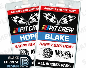 Pit Crew Badge Racecar Birthday VIP Pass All Access ID Card Editable (Canva Template)