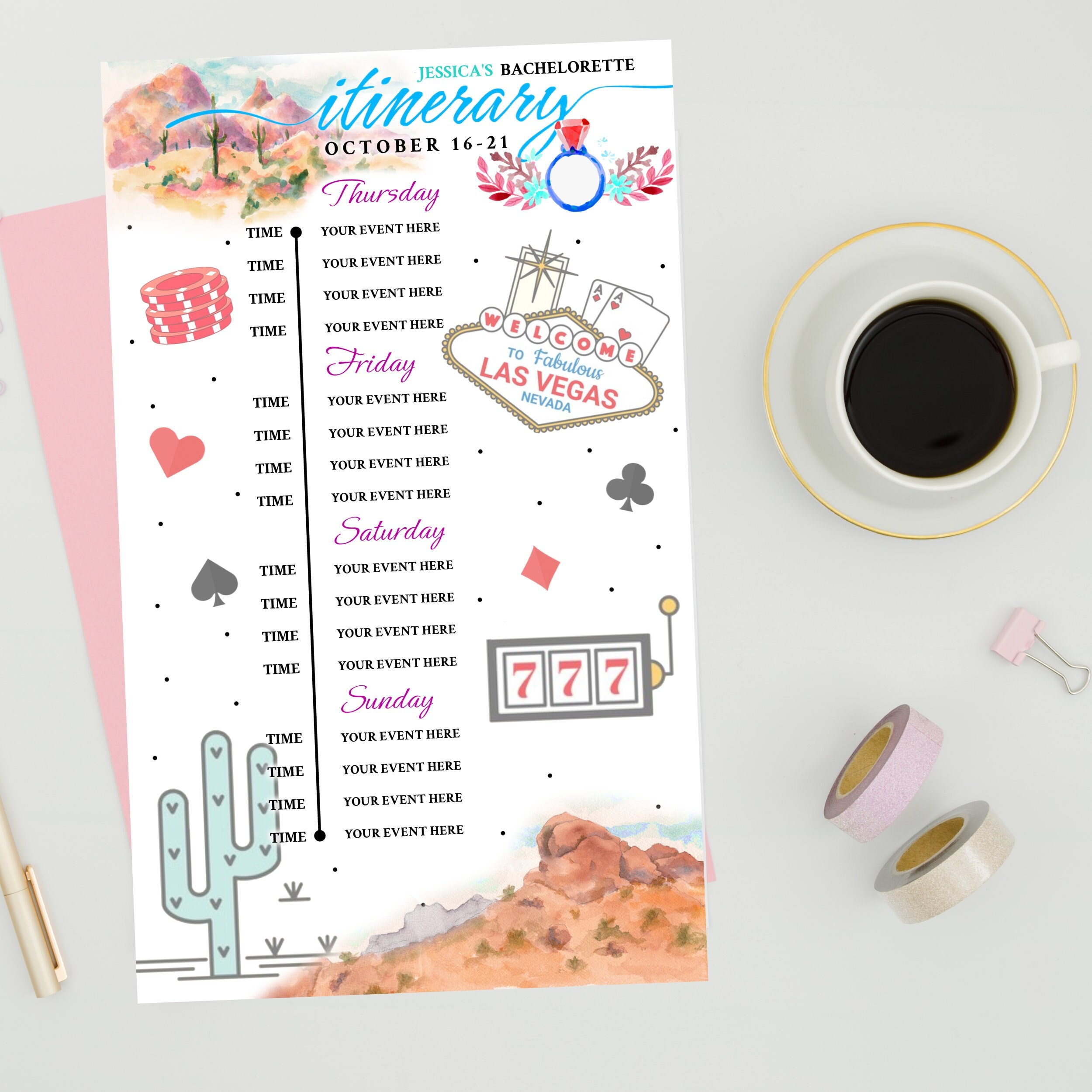 Las Vegas Bachelorette Itinerary Template (canva, PNG, PSD) Etsy
