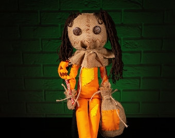 Horror gothic creepy cute art OOAK rag halloween doll with button eyes