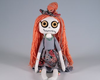 OOAK handmade fantasy art textile unique weird pastel goth button eyes doll