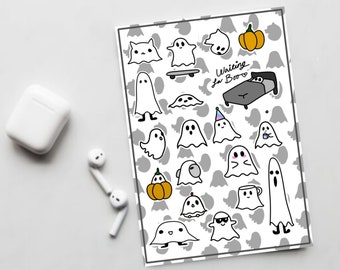 19 Cute Halloween Ghost Printable SVG/PNG Stickers (Digital file) Cricut Print and Cut Gift Easy Print