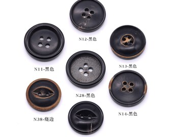 10 stuks echte hoornknoppen zwart bruin plat 4 gaten in 15 mm, 20 mm, 22 mm of 25 mm (20 mm