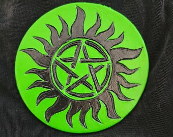 Supernatural Inspired Antipossession Decorative Leather Disc Green